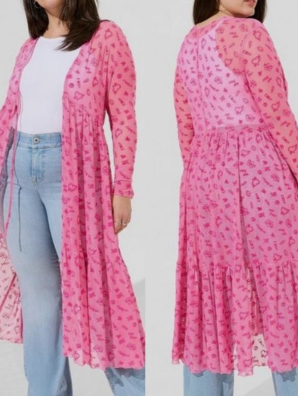 Torrid x Betsey Johnson Hot Pink Mesh Tie Front Kimono | Size 0X (12/14) | Plus